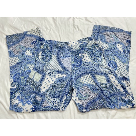 Zara high‎ Waisted Blue White Paisley Patch Look Wide Leg Trouser Pants Size M - Picture 4 of 16